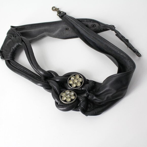 Vtg 80s Sun Of a Beach Belt by Rina Dinarsky wide black leather rhinestones M/L 80s Vintage Black Gold Studded Rhinestone Belt by Michael  main image 2
